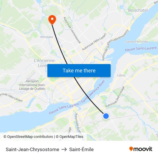 Saint-Jean-Chrysostome to Saint-Émile map