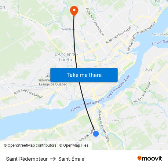 Saint-Rédempteur to Saint-Émile map