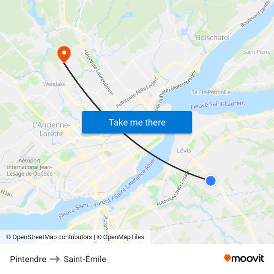 Pintendre to Saint-Émile map