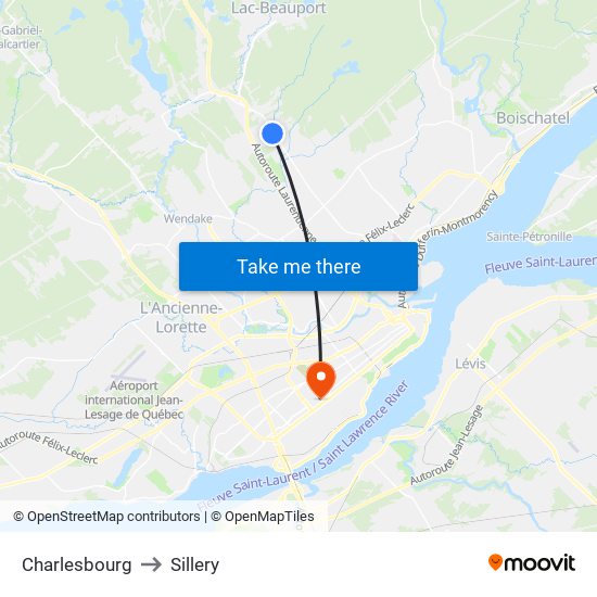 Charlesbourg to Sillery map