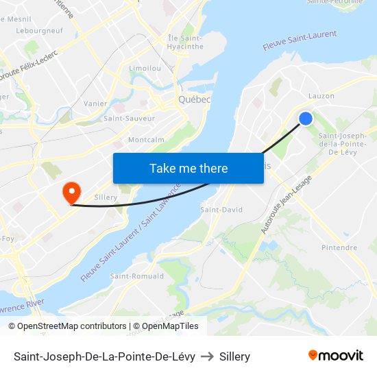 Saint-Joseph-De-La-Pointe-De-Lévy to Sillery map