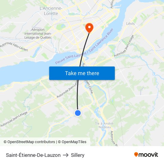 Saint-Étienne-De-Lauzon to Sillery map