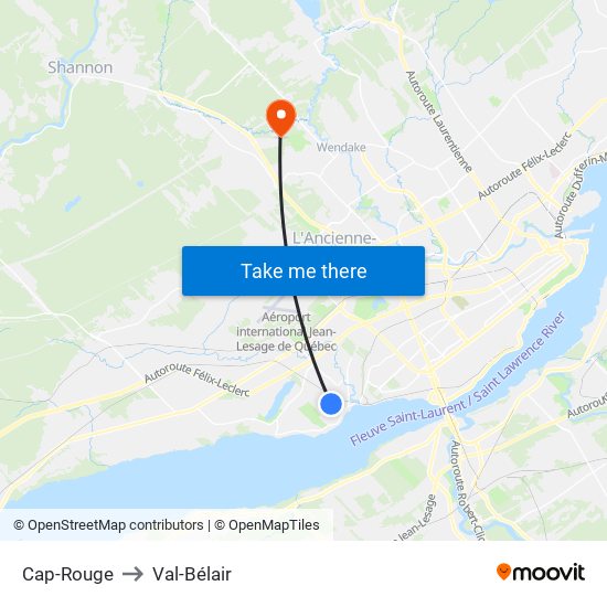 Cap-Rouge to Val-Bélair map