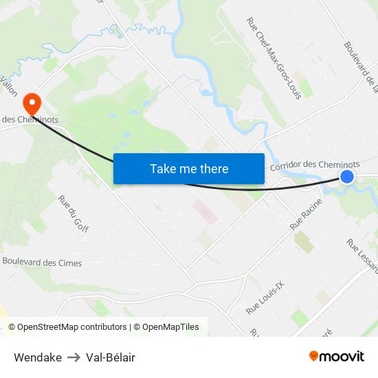 Wendake to Val-Bélair map