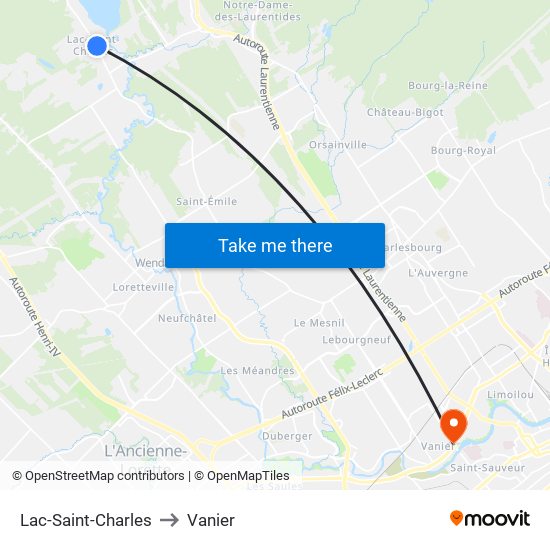 Lac-Saint-Charles to Vanier map