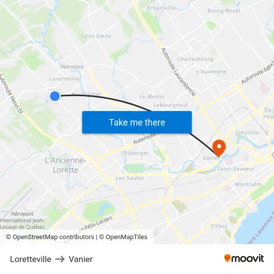Loretteville to Vanier map