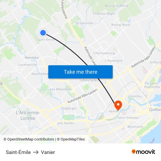 Saint-Émile to Vanier map