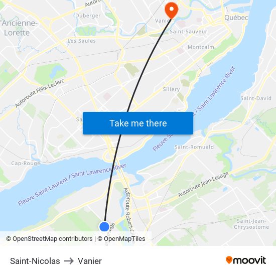 Saint-Nicolas to Vanier map