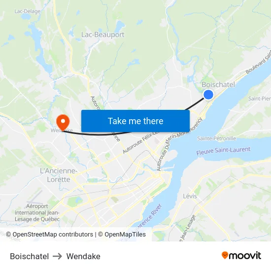 Boischatel to Wendake map