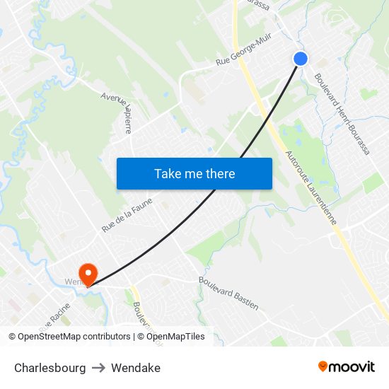 Charlesbourg to Wendake map