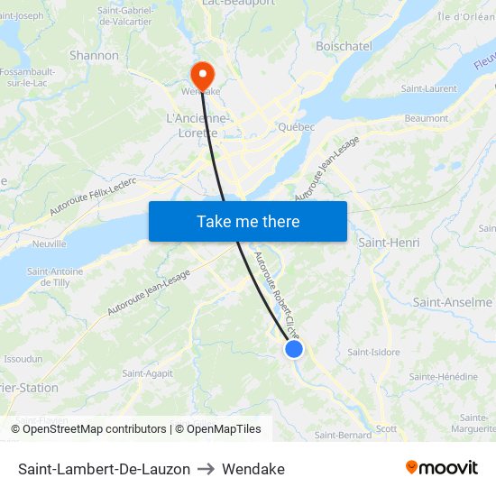 Saint-Lambert-De-Lauzon to Wendake map