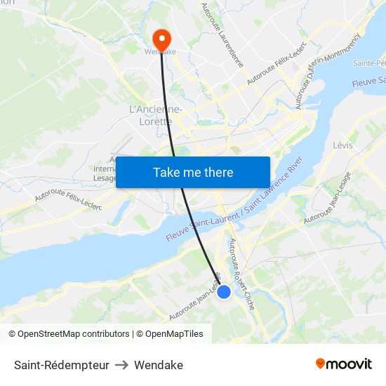 Saint-Rédempteur to Wendake map
