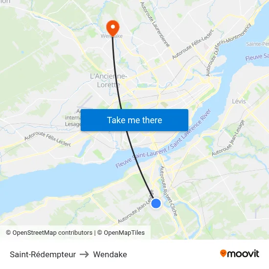 Saint-Rédempteur to Wendake map