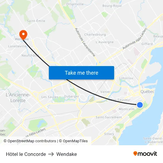 Hôtel le Concorde to Wendake map