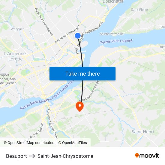 Beauport to Saint-Jean-Chrysostome map