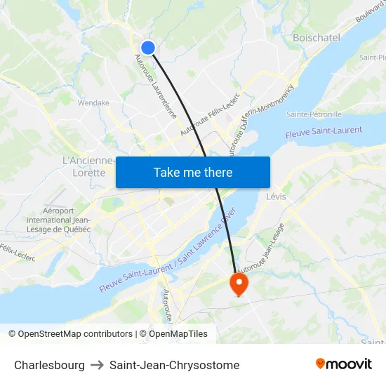 Charlesbourg to Saint-Jean-Chrysostome map