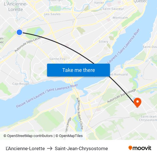 L'Ancienne-Lorette to Saint-Jean-Chrysostome map