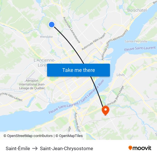 Saint-Émile to Saint-Jean-Chrysostome map