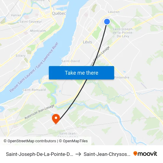 Saint-Joseph-De-La-Pointe-De-Lévy to Saint-Jean-Chrysostome map