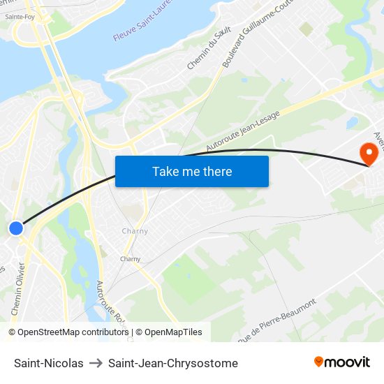 Saint-Nicolas to Saint-Jean-Chrysostome map