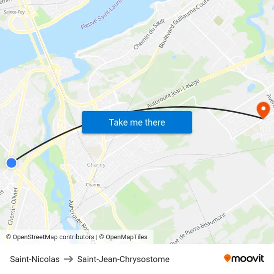 Saint-Nicolas to Saint-Jean-Chrysostome map