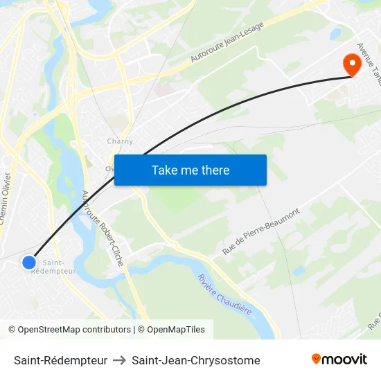 Saint-Rédempteur to Saint-Jean-Chrysostome map