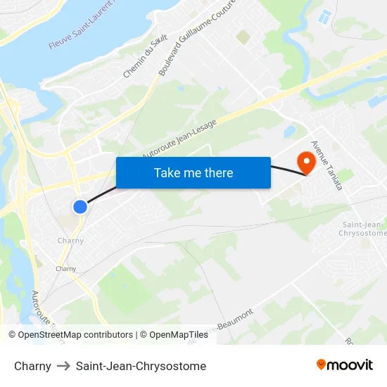 Charny to Saint-Jean-Chrysostome map