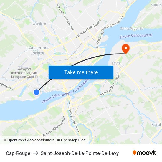 Cap-Rouge to Saint-Joseph-De-La-Pointe-De-Lévy map