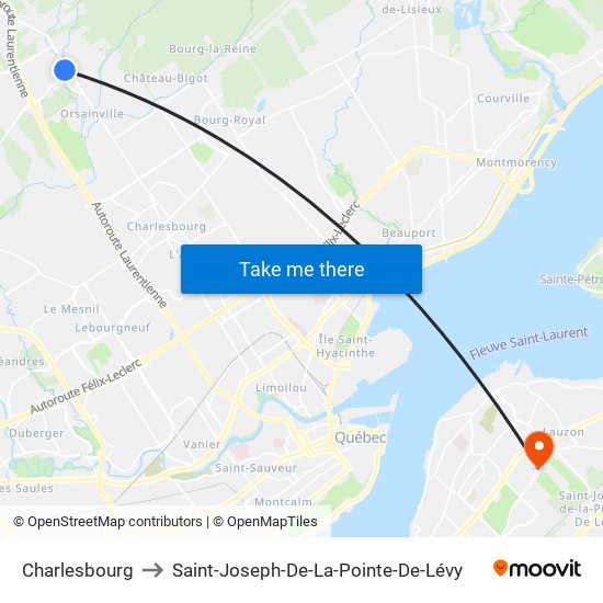Charlesbourg to Saint-Joseph-De-La-Pointe-De-Lévy map