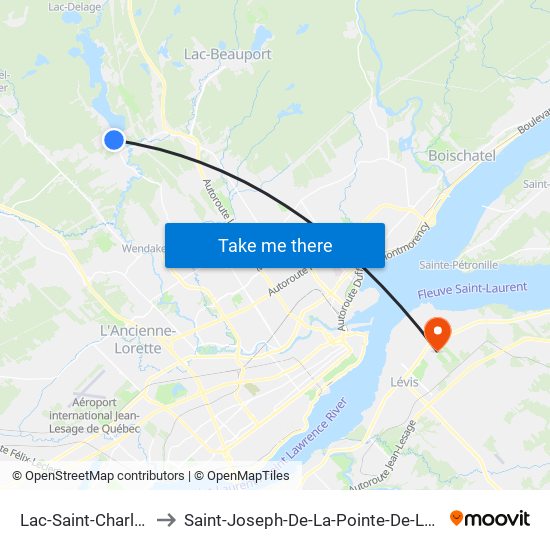 Lac-Saint-Charles to Saint-Joseph-De-La-Pointe-De-Lévy map