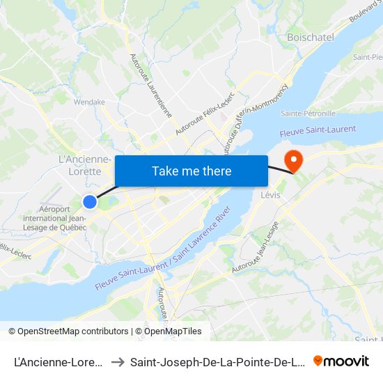 L'Ancienne-Lorette to Saint-Joseph-De-La-Pointe-De-Lévy map