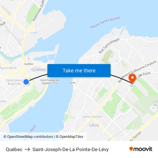 Québec to Saint-Joseph-De-La-Pointe-De-Lévy map