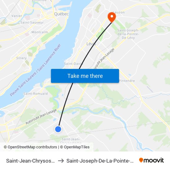 Saint-Jean-Chrysostome to Saint-Joseph-De-La-Pointe-De-Lévy map