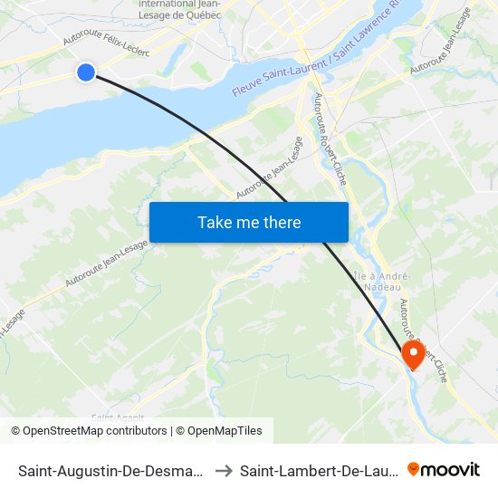 Saint-Augustin-De-Desmaures to Saint-Lambert-De-Lauzon map