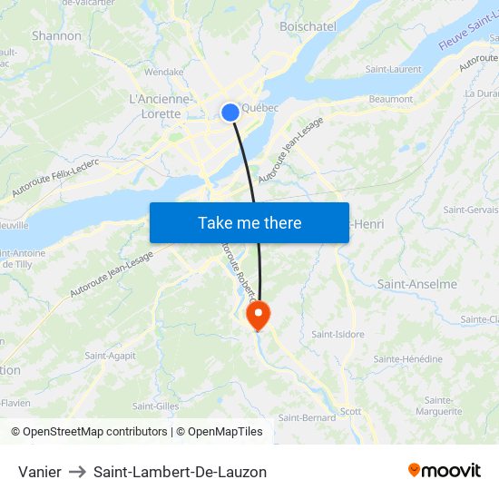 Vanier to Saint-Lambert-De-Lauzon map