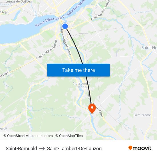 Saint-Romuald to Saint-Lambert-De-Lauzon map