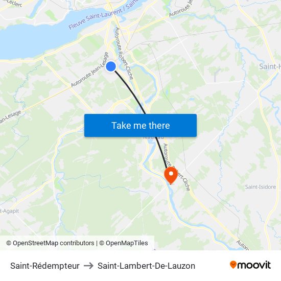 Saint-Rédempteur to Saint-Lambert-De-Lauzon map