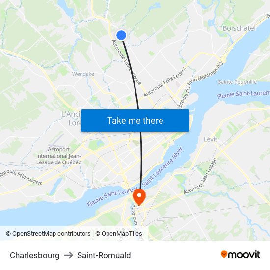 Charlesbourg to Saint-Romuald map