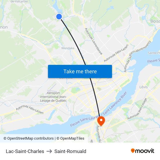 Lac-Saint-Charles to Saint-Romuald map