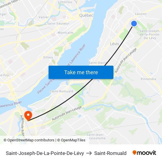 Saint-Joseph-De-La-Pointe-De-Lévy to Saint-Romuald map