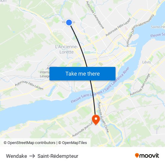 Wendake to Saint-Rédempteur map