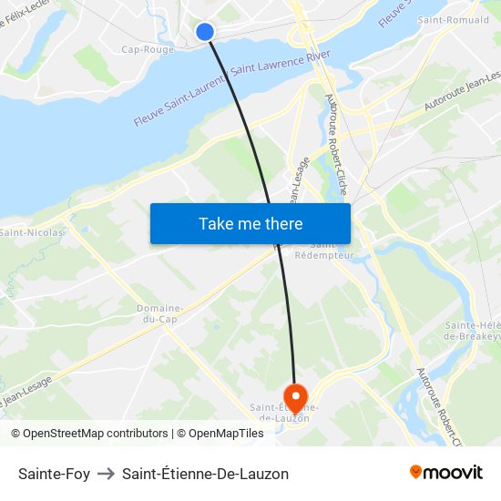 Sainte-Foy to Saint-Étienne-De-Lauzon map