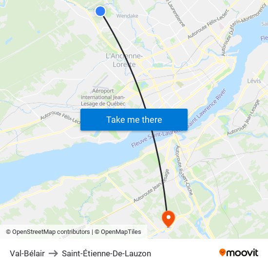 Val-Bélair to Saint-Étienne-De-Lauzon map