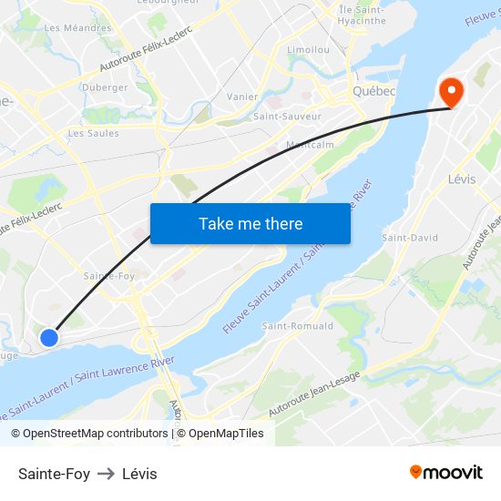 Sainte-Foy to Lévis map