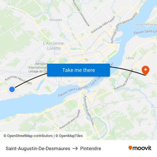 Saint-Augustin-De-Desmaures to Pintendre map