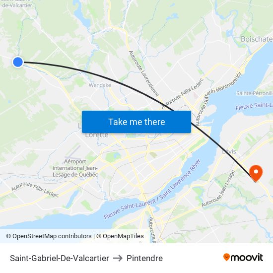 Saint-Gabriel-De-Valcartier to Pintendre map