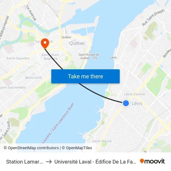 Station Lamartine to Université Laval - Édifice De La Fabrique map