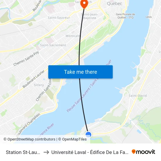Station St-Laurent to Université Laval - Édifice De La Fabrique map