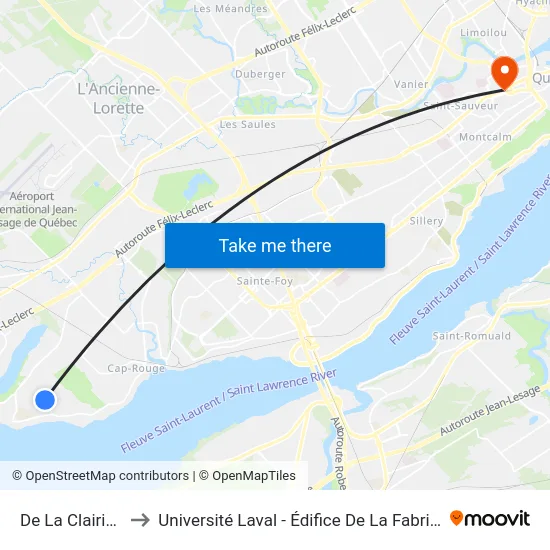 De La Clairière to Université Laval - Édifice De La Fabrique map