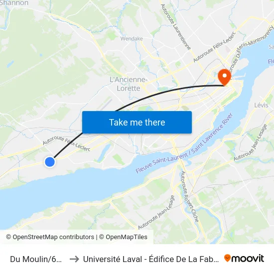 Du Moulin/6006 to Université Laval - Édifice De La Fabrique map